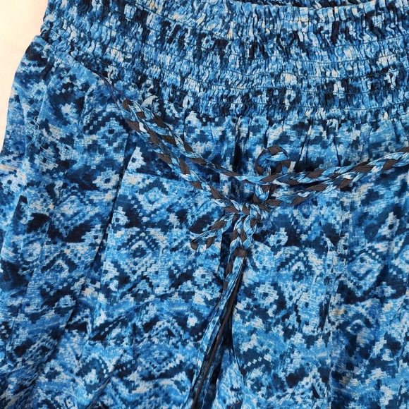 Wrap London Blue Tie‎ Dye Pattern Smocked Waist Boho Mini Skirt Women's US 12 - Picture 2 of 8